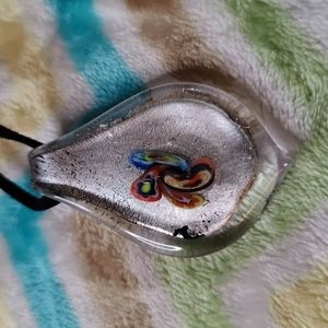 5. PmMade in Italy Murano Glass Necklace on Leather Cord